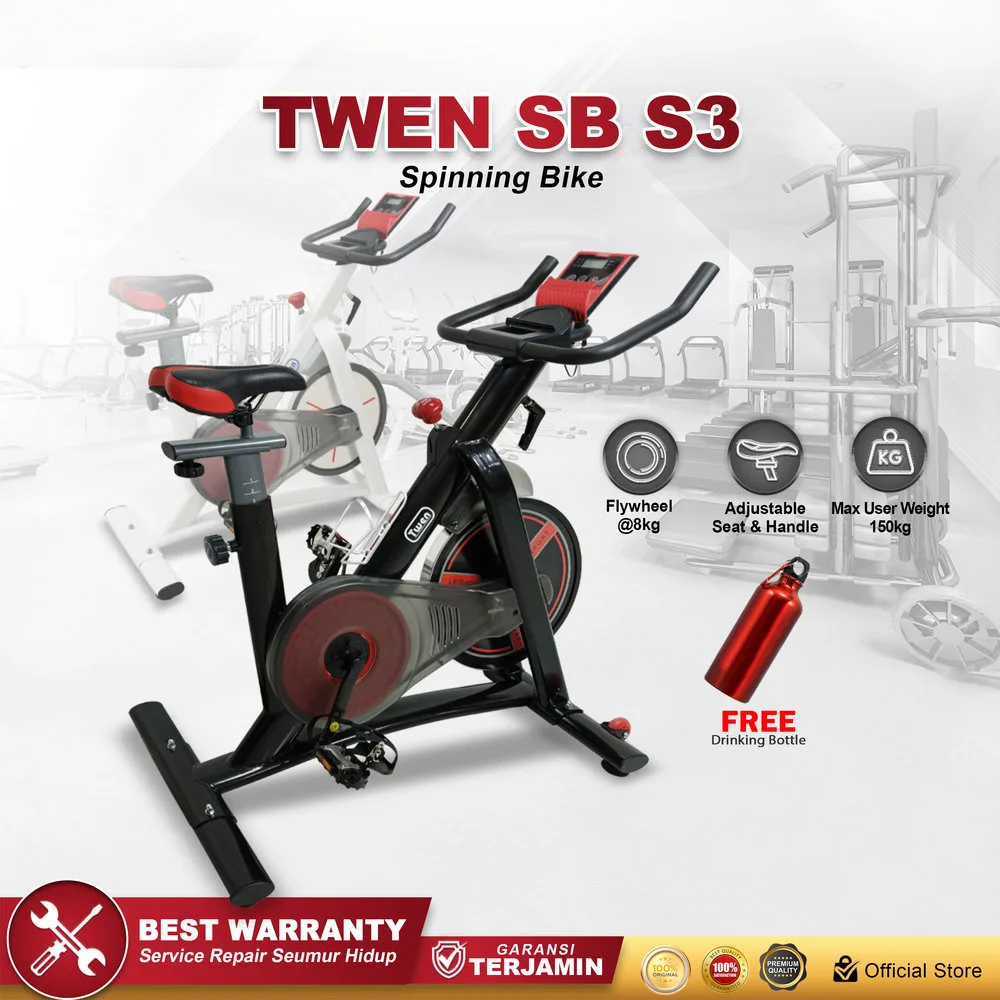 Twen S3 White Spin Bike Sepeda Kardio Statis Fitness Alat