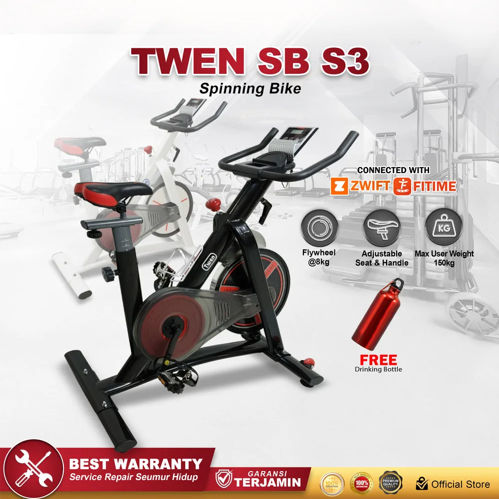 Twen S3 Black + App Spin Bike Sepeda Kardio Statis Fitness Alat