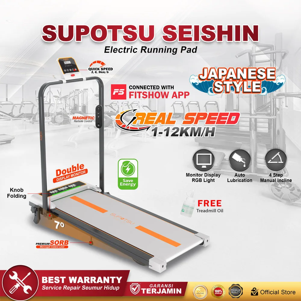 SUPOTSU Seishin Silver Treadmill Listrik Portable Multifungsi