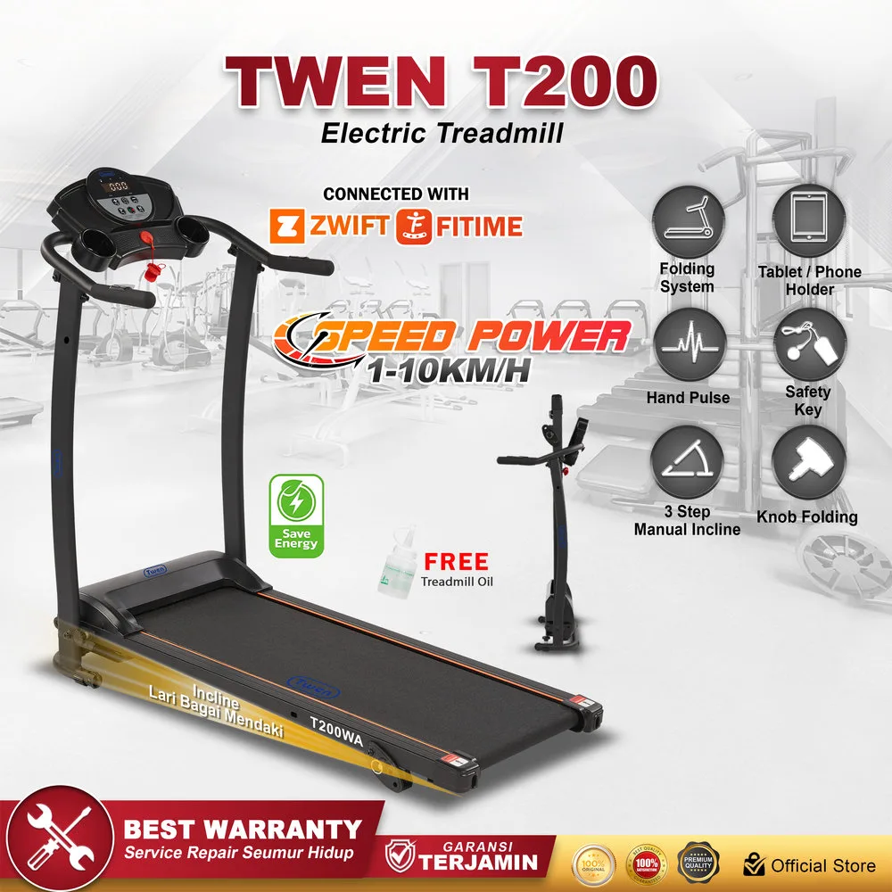 TWEN T200 Treadmil Listrik Treadmill Portable Multifungsi Lipat