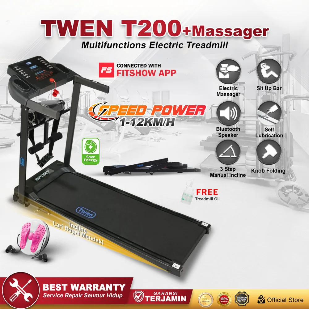 TWEN T200New+M Treadmil Listrik Multifungsi Treadmill Portable
