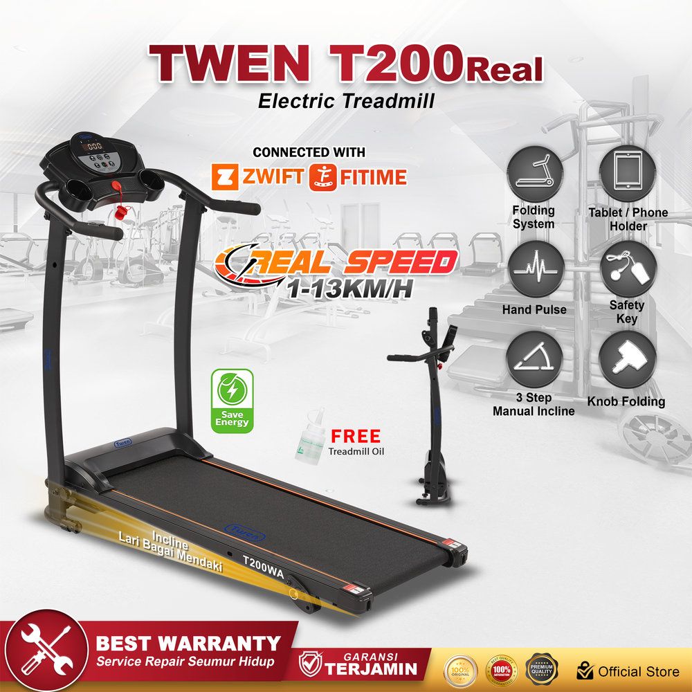 TWEN T200 Real Treadmil Listrik Treadmill Portable Treadmill Multifungsi Treadmil Lipat Alat Olahraga