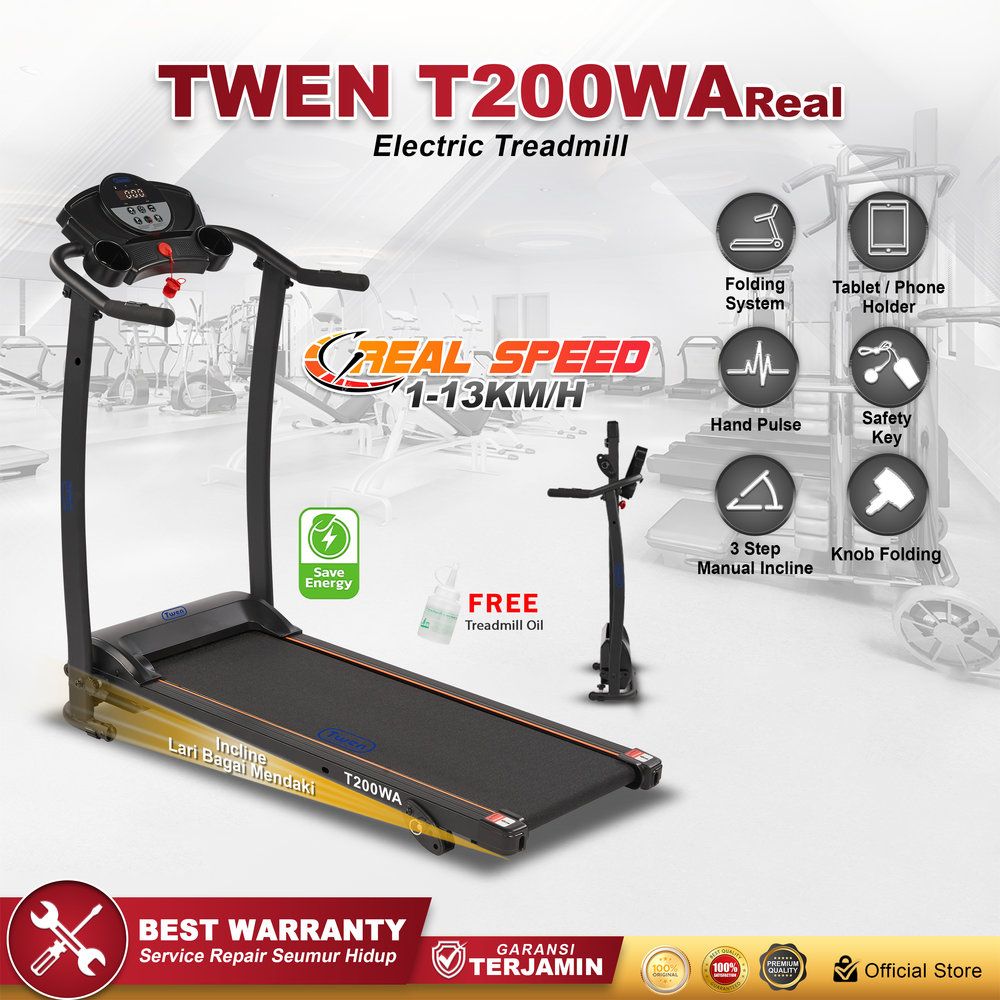 TWEN T200WA Real Treadmill Listrik Treadmill Portable Treadmill Multifungsi Treadmil Lipat Alat Olahraga