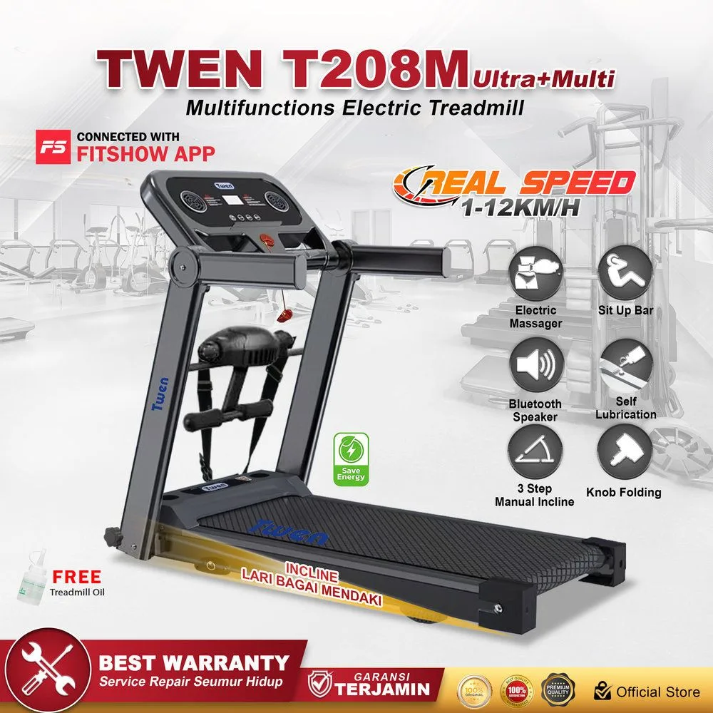 TWEN T208 Ultra+Multi Treadmil Listrik Treadmill Portable