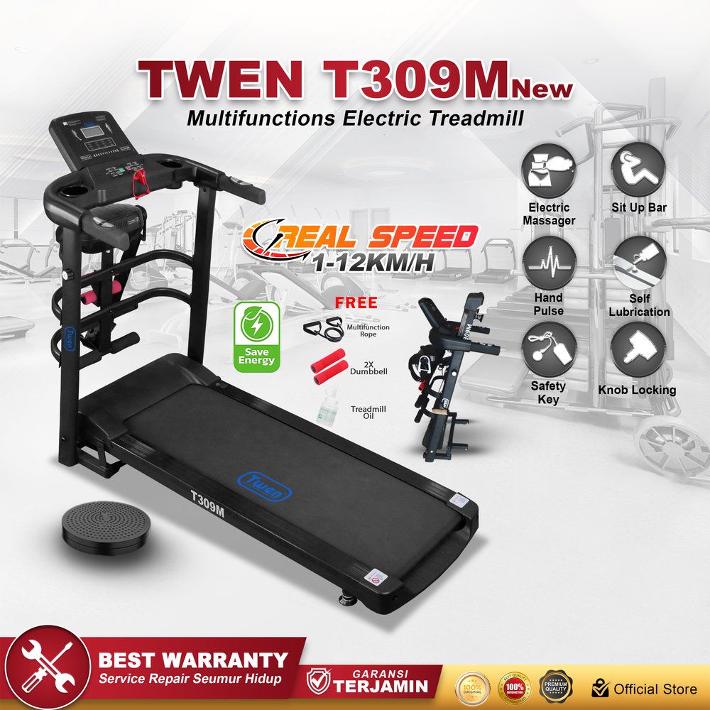 TWEN T309M New Treadmill Listrik Multifungsi Treadmill Portable Treadmill Multifungsi Treadmil Lipat Alat Olahraga