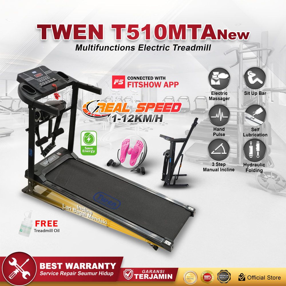 TWEN T510MTANew Treadmill Listrik Multifungsi Treadmill Portable Treadmill Multifungsi Treadmil Lipat Alat Olahraga