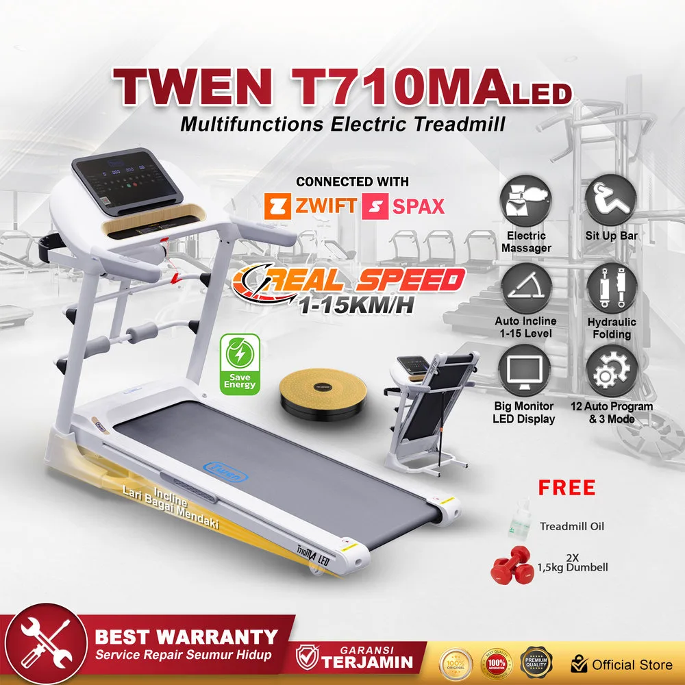 TWEN T7010MA LED Putih Treadmill Listrik Multifungsi Portable