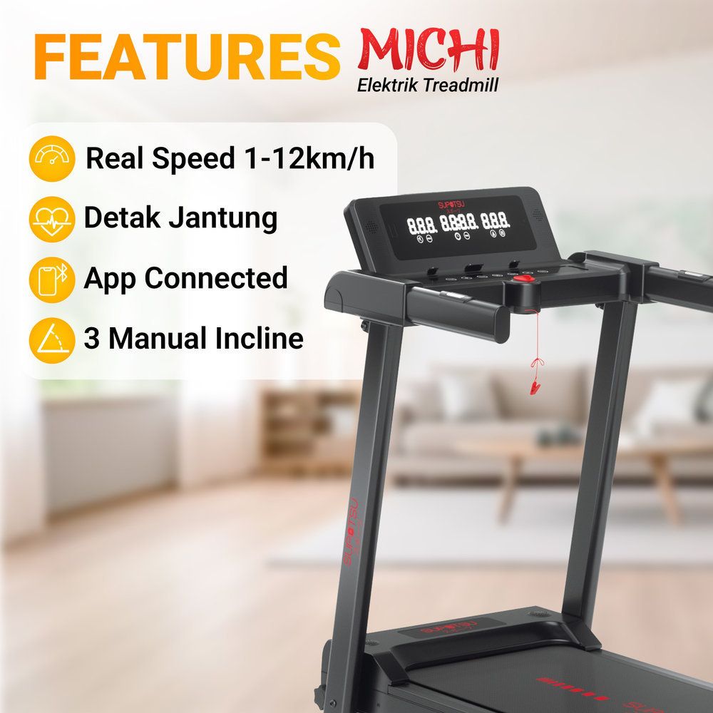 SUPOTSU Michi Hitam Multi Treadmill Listrik Portable Multifungsi Gambar produk 2