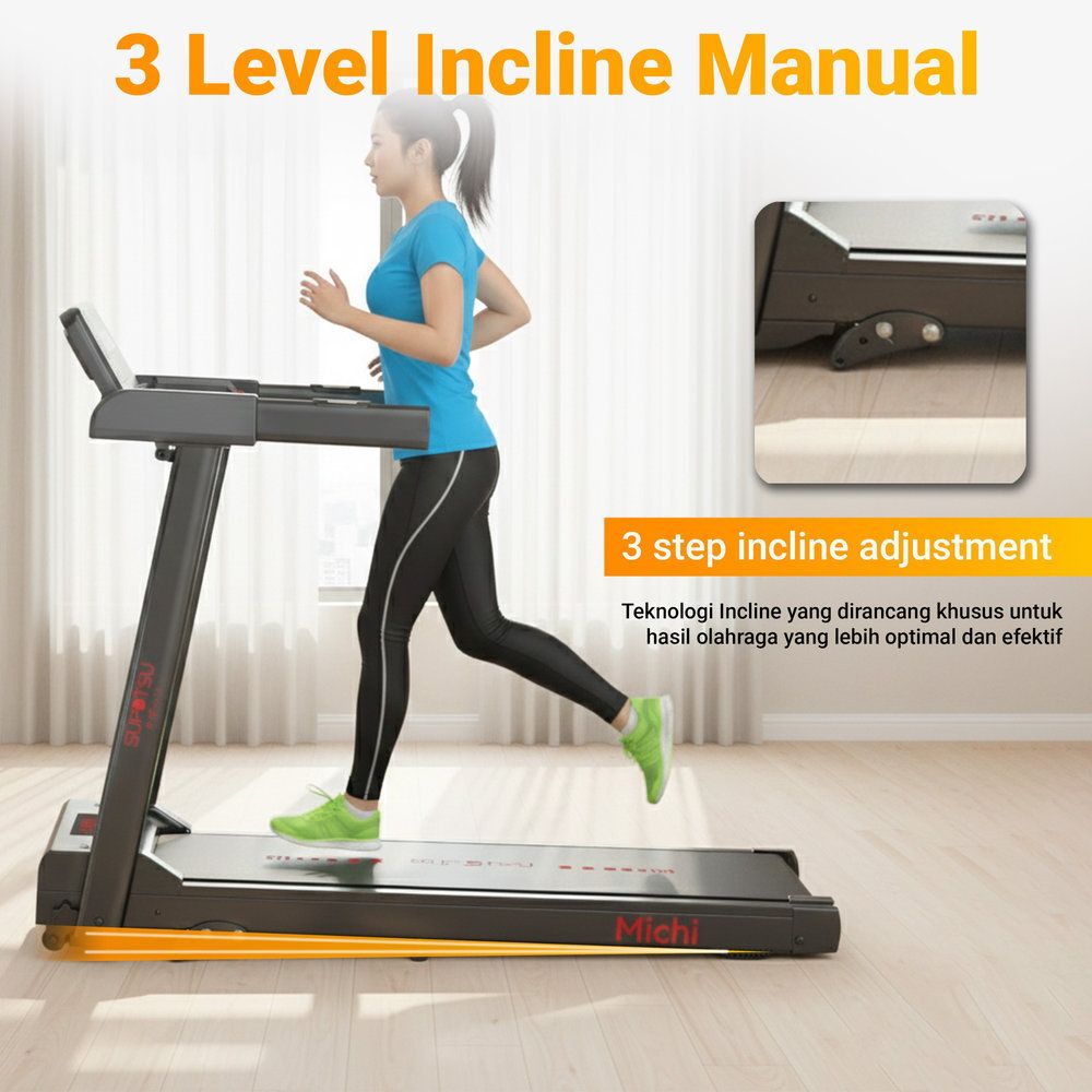 SUPOTSU Michi Hitam Treadmill Listrik Portable Multifungsi Gambar produk 7