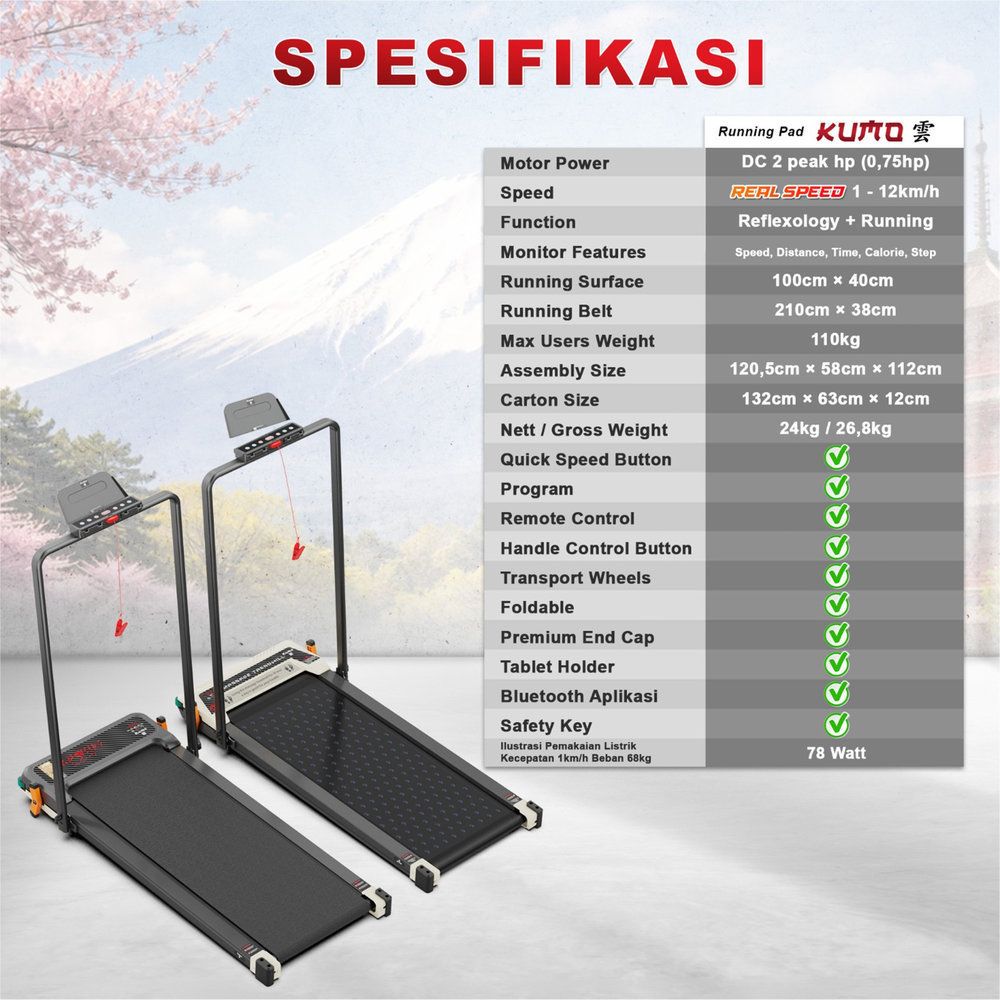 SUPOTSU KUMO Treadmill Listrik Portable Multifungsi Treadmil Gambar produk 11