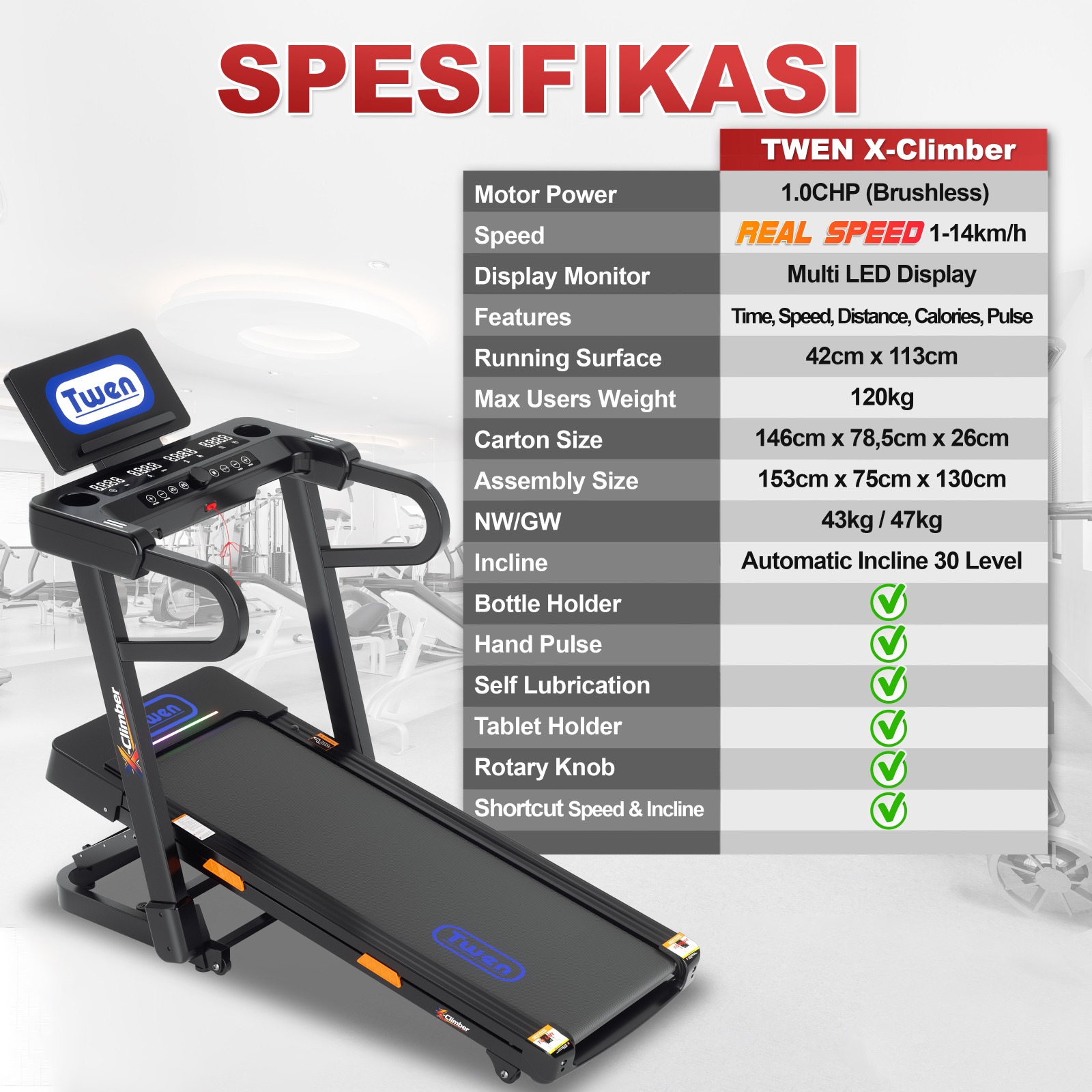 TWEN X-Climber Treadmill Listrik Multifungsi Gambar produk 2
